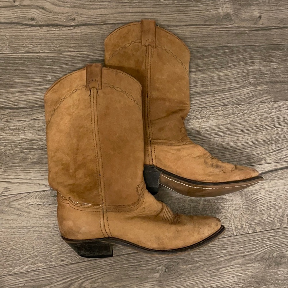 Camel Suede Pointed Toe Cowboy Boots